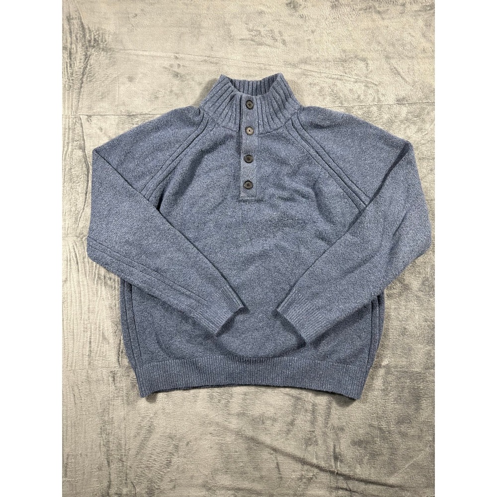 Banana Republic Mens XL Blue Marl Mock Neck Button Pullover Sweater Raglan